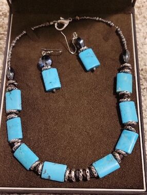 Turquoise Bead Necklace & Earring Set - Blue Stone Jewelry
